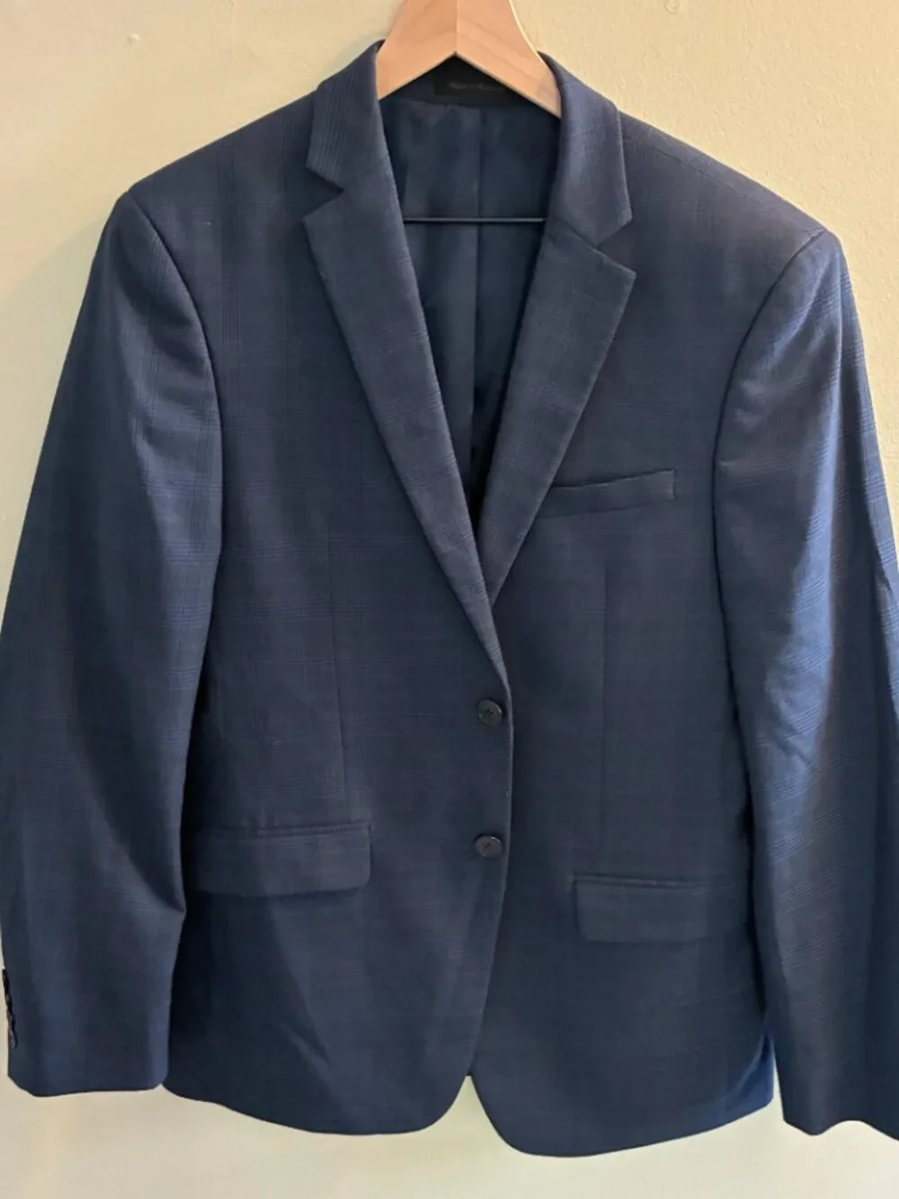 Van Heusen Flex Slim-Fit Navy Blue Sport Coat Mens Size 38R Plaid Two Button